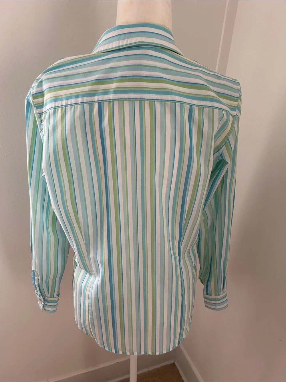 Van Heusen Green & Blue Striped Cotton Button-Down Shirt sz S